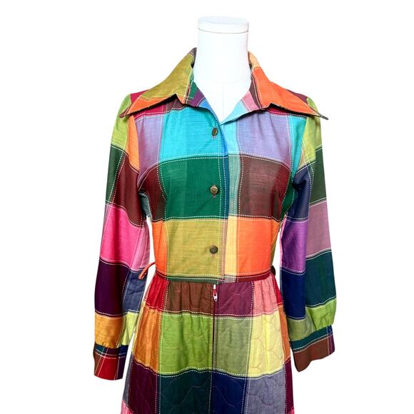 Nova Loungewear 1970s Vintage Dress Coat Quilted Skirt Size Fit S Long Sleeves - Picture 9 of 14